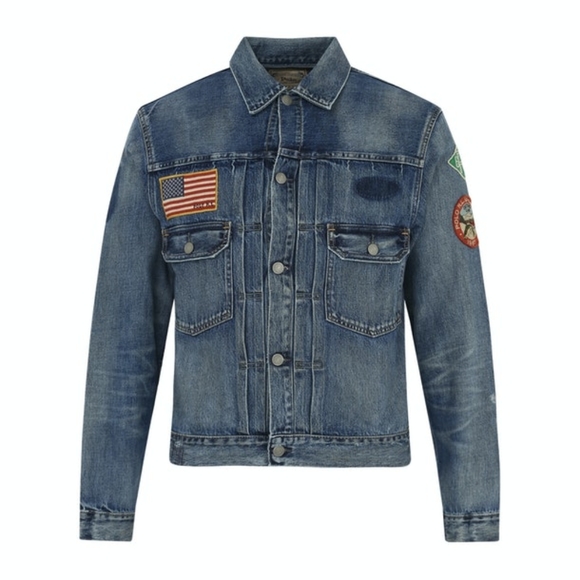 POLO RALPH LAUREN Men's Distressed Sportsman Trucker Jacket USA Flag - Picture 2 of 5